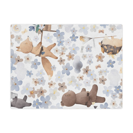 Baby Animal Floral Minky Blanket — Soft Woodland Fox & Bear Nursery Throw